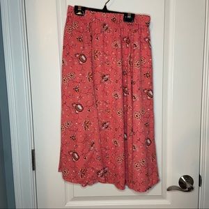 Orange Flowery Midi Skirt